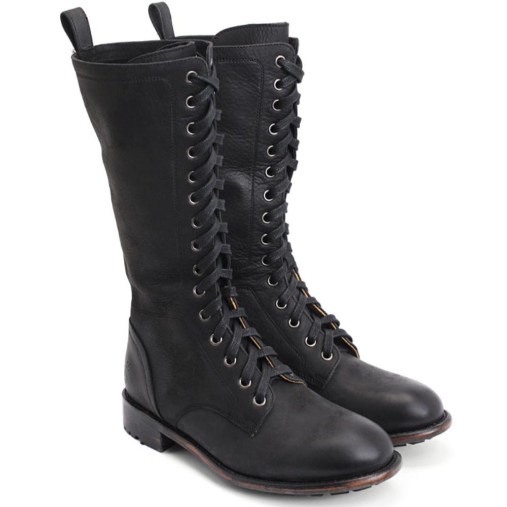 John Fluevog LIVING 2.0  HEDWIG LEATHER LACE-UP BOOT; Black; W size 6